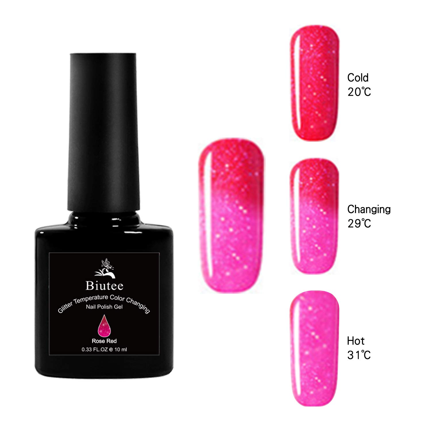Biutee Glitter Temperature Color Changing Gel Nail Polish Gel Set 6 Colors 0.33 Oz Glitter Gel Polish Soak Off UV LED Nail Polish Set: Beauty