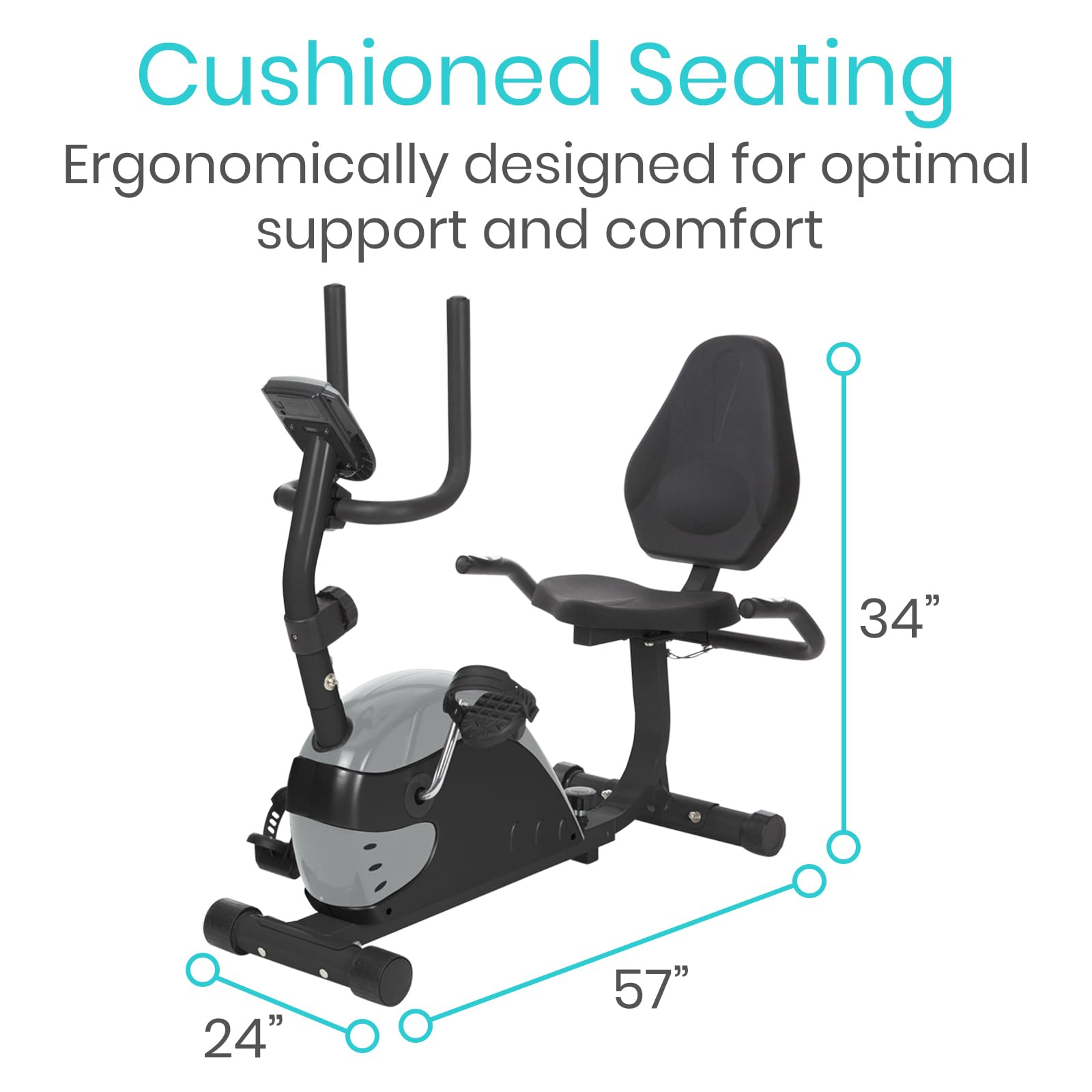 Vive Recumbent Exercise Bike - Stationary Recumbent Exercise Cycle Device for Seniors, Adults, Men and Women - Indoor Fitness Equipment - at Home Cycling, Adjustable Resistances, Digital Display