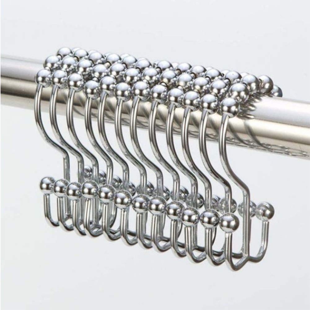 Veecome 12pcs Shower Curtain Hooks 8beads Double Sided Shape Metal