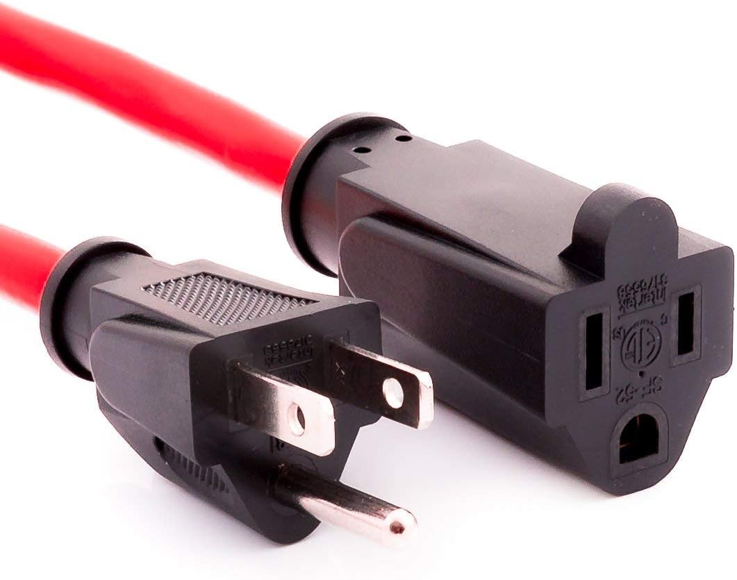 Otimo 25 ft 12/3 Outdoor Extra Heavy Duty Extension Cord - Professional Series - 3 Prong Extension Cord, Red - - 