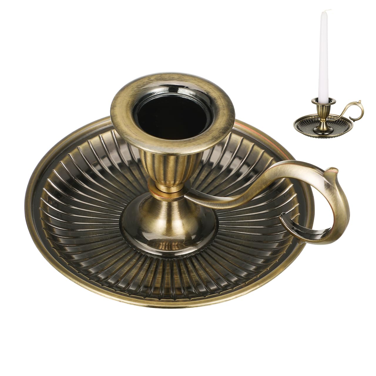 Ciieeo Taper Candle Holder with Finger Ring Vintage Metal Pillar Candle Stick Holder for Fireplace Mantle Wedding Dining Party Table Centerpiece Bronze