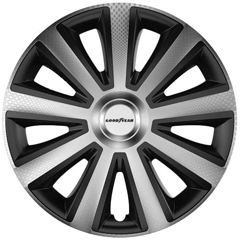 Goodyear Memphis Carbon Car Wheel Trims Hub Caps Wheel Trims Set of 4 38.10 cm (15 Inches) Black/Silver