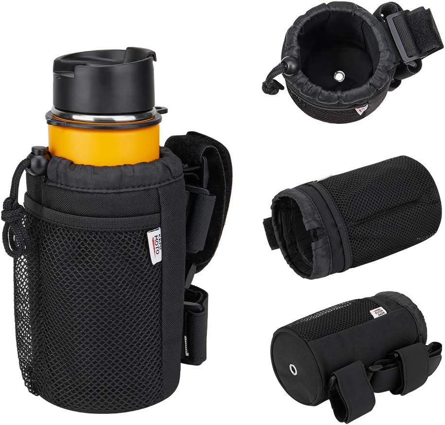 kemimoto Wheelchair Cup Holder, Rollator Drink Holder Universal Walker Cup Holder Stroller Water Bottle Carrier with Mesh Pockets-Washable Collapsible Adjustable, Black…: Health & Personal Care