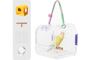 Tafit Bird Travel Carrier Cage with Metal Perch, Bottom Mesh, Food Bowl Tray, Cage Cover & Breathable Clear Ventilation for S/M Birds, Conures, Parakeets, Budgies, Canaries, Lovebirds - Purple