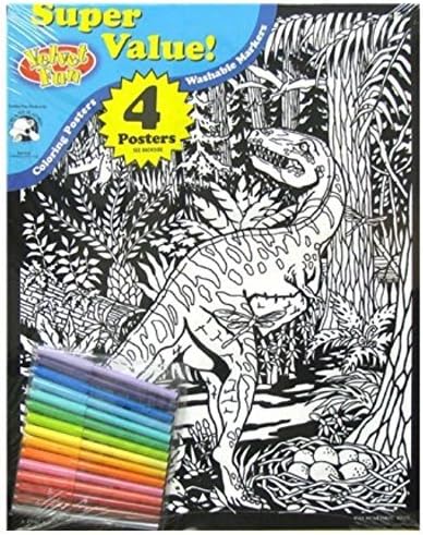 Velvet Fun Coloring Art with Markers ~ Dino Babies (Dinosaur with Eggs, Run for Your Life, Hatching Eggs with Volcano, Baby with Dragonfly) by Velvet Fun