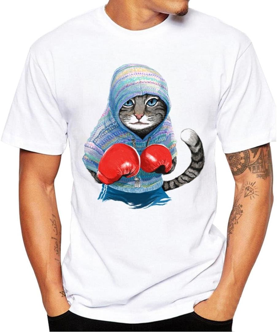 Sunday77 Men's T Shirt Men Summer Casual Short Sleeve O-Neck T-Shirt Top Fashion Boxing Cat Printed Plus Size Tops Blouse Sport Tee Shirt for Men (4XL Blue)