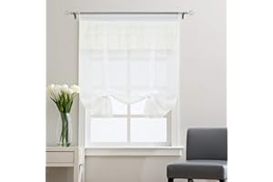 Yujiao Mao Voile Sheer Window Curtain Bowknot Tie Up Roman Shade Rod Pocket Balloon Shades for Kitchen,1pc (Beige,39x 55 inch)