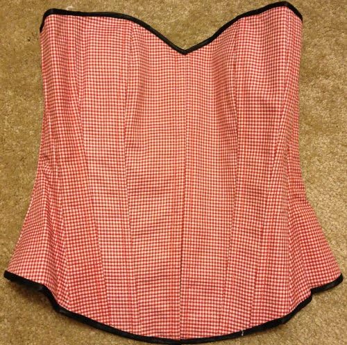 Checked Red White Corset Size "S" Overbust Basque "Free Matching Tutu" Hook & Eye Halloween Christmas Free Shipping USA