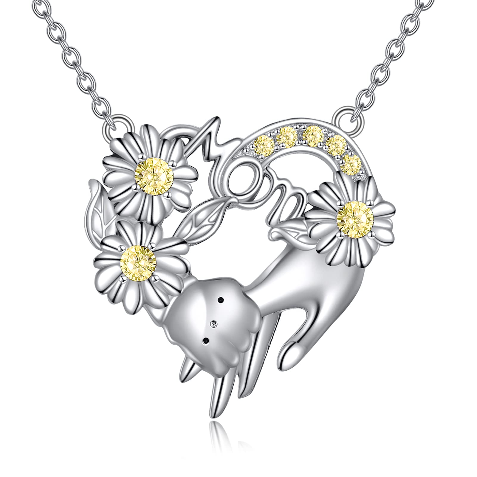 VENACOLY Heart Necklace Sterling Silver Daisy Pendant Hand in Hand Mother's Day Jewellery Mothers Day for Women Mum Grandmom