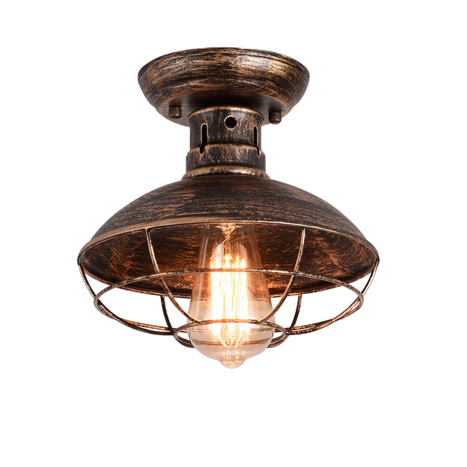 Qcyuui Vintage Industrial Ceiling Lights with Metal Cage, Semi-Flush Mount Lighting Fixture, Oil Rubbed Bronze Chandelier for Farmhouse Kitchen Bathroom Hallway