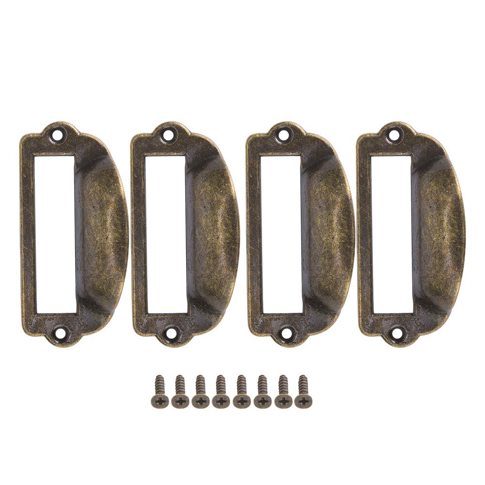 HEEPDD Label Holder Pull Handles, Antique Drawer Label Pulls Name Card Holder with Screws Iron Label Frame Drawer Knobs for Office Library File Drawer Pharmacy Cupboard