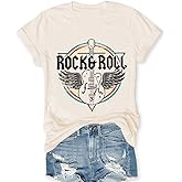 Rock Band T-Shirts for Women Vintage Rock and Roll Country Music Shirt Funny Concert Outfit Short Sleeve Vacation Tops