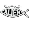 Alien Fish Plastic Auto Emblem - [Silver][5'' x 2 3/4'']
