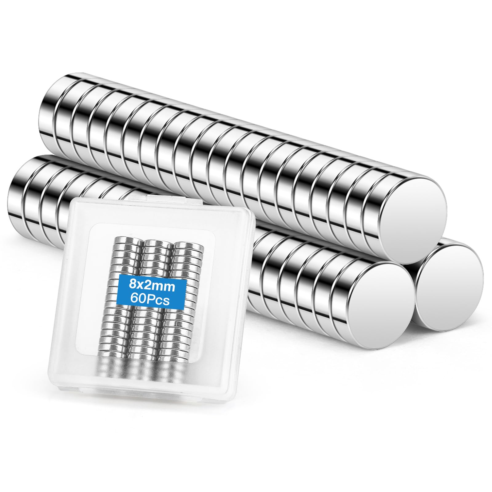 Wzone 8x2mm Neodymium Magnets, 60 Pieces, Small Mini Rare Earth Magnets for Fridge, Interactive Whiteboard, Pictures, Door, Map, Model, DIY