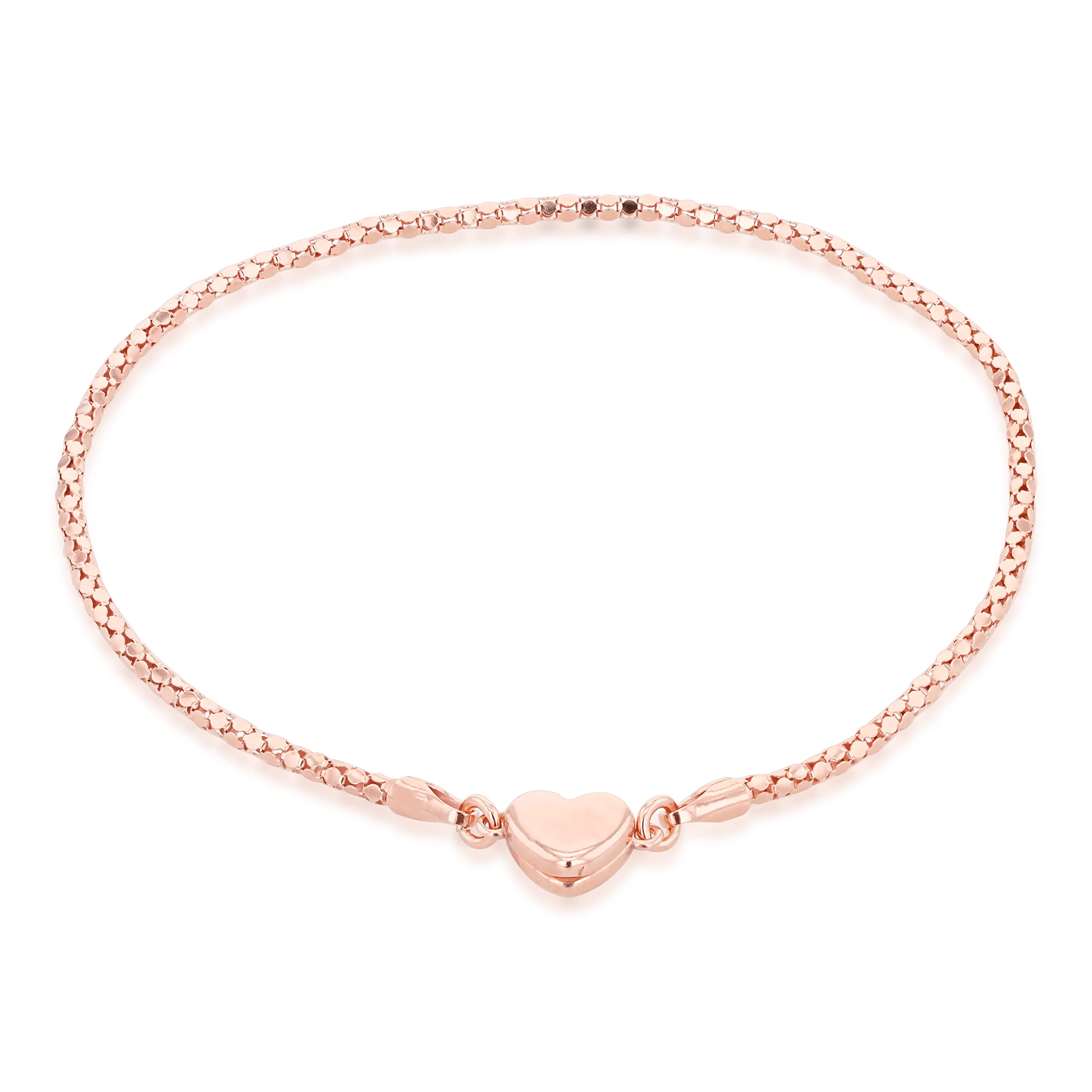 Tuscany Silver Women's Sterling Silver 6.4 mm Rose Gold Plated Magnetic Heart Popcorn Chain Bracelet of Length 19 cm/7.5 Inch