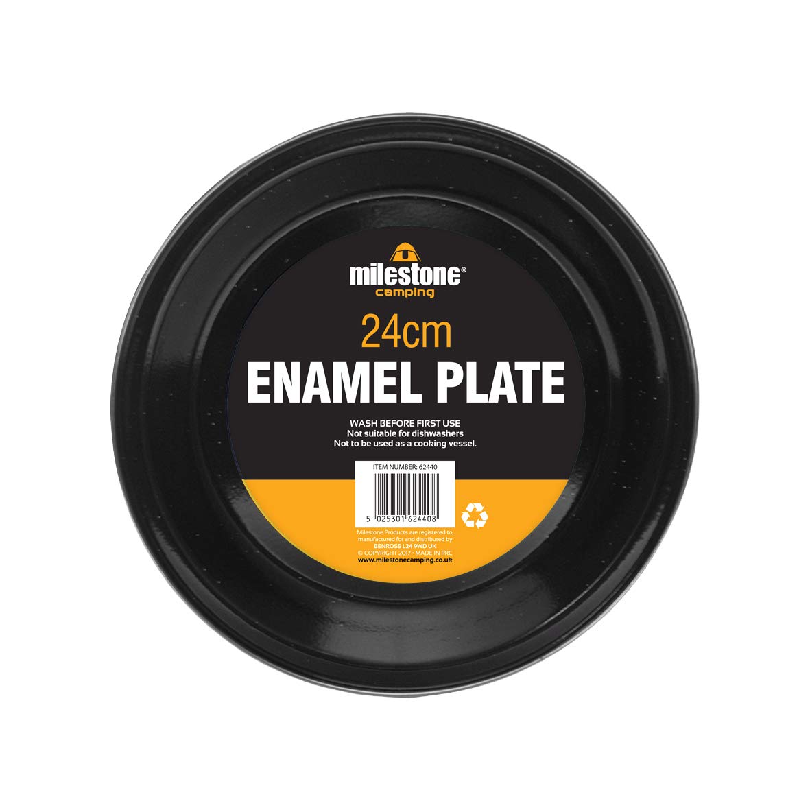 Milestone Camping 62440 Enamel Travel Plate | Ideal for Camping, Hiking, Fishing, Travels & More | 24cm | Black Colour | Perfect for Lunches, Dinners & Snacks