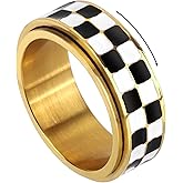 Mikovivi Checkered Fidget Ring, Black White Adults Rotating Spinner Ring Checkerboard Thumb Rotating Rings Gifts for Relaxation Anxiety Fidget Spinner Rings Jewelry for Adults