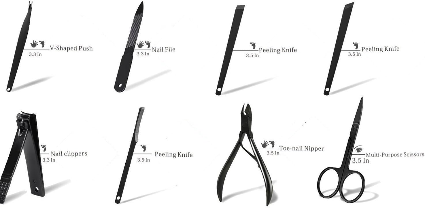 Manicure Pedicure Set Nail Clipper Set -15 Piece Stainless Steel Heavy Duty Nail Care Aids -Fingernail Clippers,Toenail Clippers -Portable Travel & Grooming Kit Tools -Deluxe (Black&Red): Health & Personal Care
