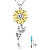 AXOMY Sunflower Cremation Necklace For Ashes 925 Sterling Silver Memorial Pendant Cremation Urn Necklace For Women