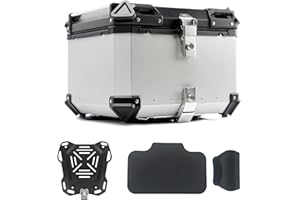 Iproods 55L Motorcycle Top Case, Aluminum Alloy Universal Motorcycle Tail Box, Dual-Key Storage Carrier Case Luggage Trunk (S