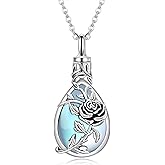 JUSTKIDSTOY Moonstone Urn Necklace for Ashes Sterling Silver Daisy/Rose/Tree Teardrop Pendant Necklace Cremation Jewelry Keepsake Memorial Gifts for Mother Grandma w/Funnel Filler