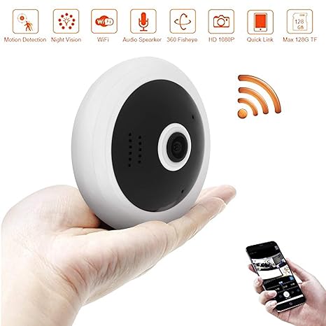 BlueHills Black Compact Security Camera for Ceiling or Walls HD 1080P Night Vision Motion Detector &