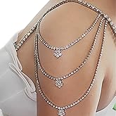 Sexy Rhinestone Shoulder Chain Necklace Multilayer Flower Shoulder Chain Statement Bridal Wedding Jewelry Rhinestone Underwear Bra Chain for Women (Silver)