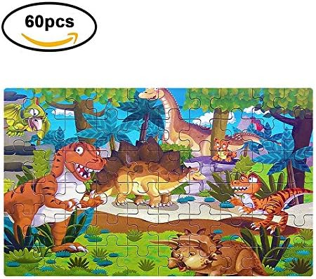 AUTOW 60 Pieces Wooden Dinosaurs Jigsaw Puzzles with a Storage Box, for Kids Ages 3-8, Dinosaur and Animals Children's Puzzles,Educational Learning Toy,Wooden Puzzle for Boys and Girls Gift