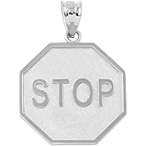 Claddagh Gold 925 Sterling Silver Stop Sign STOP Charm Pendant