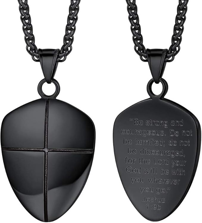Put On The Full Armor of God Shield Necklace Black Pendant Chain