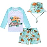 Toddlers and Baby Boys' 3-Piece Swimsuit Trunk and Rashguard Sun Hat Set