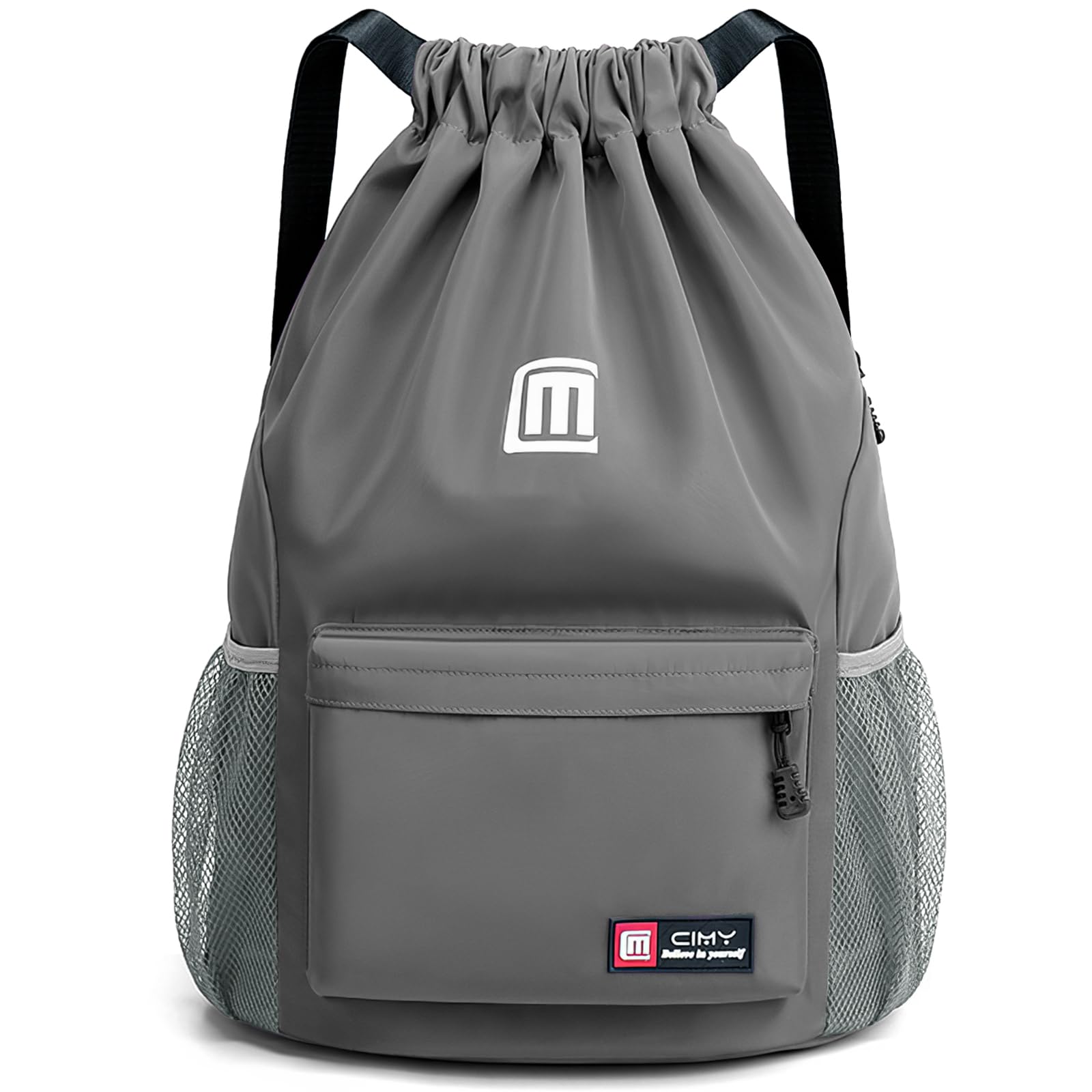 Tesmien Drawstring Bags,Waterproof Swimming Bags Unisex Sports Backpacks for Kids Adult, Large Drawstring Sackpacks Bags for School Gym Sports Travel Swimming-Grey — image 1
