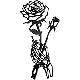 CREATCABIN Skeleton Hand Rose Wall Decor Flower Metal Wall Art Minimalist Halloween Gothic Line Art Skull Unique Love Hanging Sculpture for Wall Valentine's Day Home Decor Black 11.8 x 5.9 inch