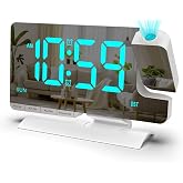 Miowachi Loud Projection Clock for Bedroom Ceiling, Digital Alarm Clock | 7.3 inch Large Mirror Bedside Desk Clock 6-Level Brightness Loud Alarm USB &amp; Type-C Charger Snooze DST Date 2 Alarms