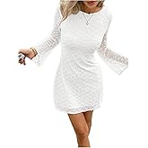 Floerns Women's Mesh Long Sleeve Mini Dress Crew Neck Graduation Party Bodycon Dress