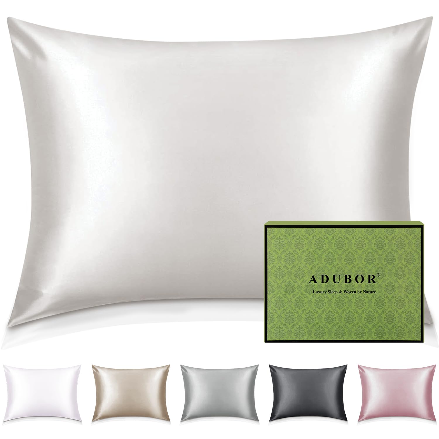 Adubor Silk Pillow Case - 100% Mulberry Silk Pillowcase, 23 Momme 6A Grade Fibers, Silk Pillow Cases for Hair and Skin Health, with Hidden Zipper (Standard 20'' * 26'', Ivory White, 1PC)