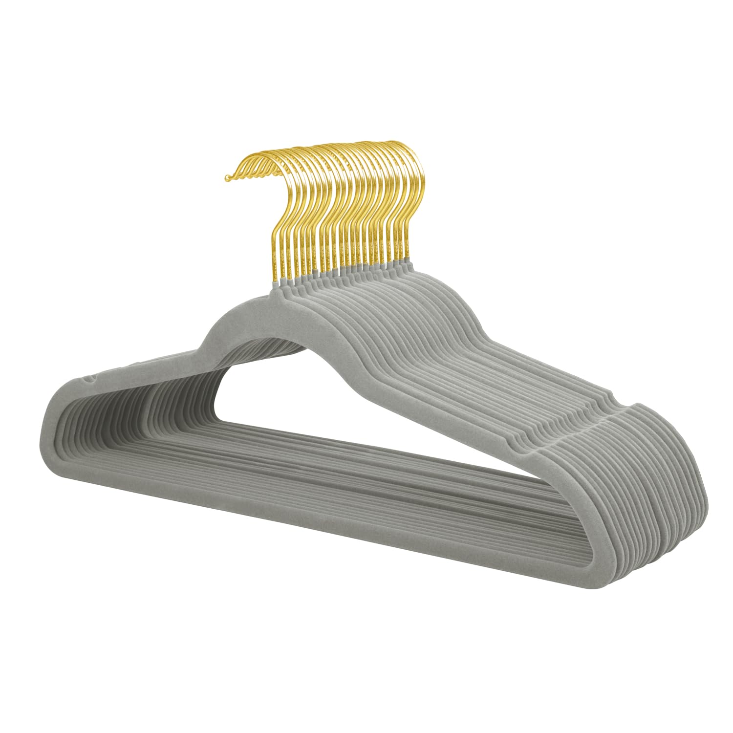 ManGotree 22 Pack Velvet Hangers with 360° Swivel Gold Hook, Non-Slip Felt Suit Hangers, Ultra-thin Space Saving Coat Clothes Hangers for Coat, Suits, Shirt, Dress, Pants (Grey)