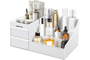 SIMBUY Large Makeup Organizer with Drawers - Multi-Functional Vanity and Countertop Storage for Cosmetics, Skincare, Perfume, Nail Polish, Brushes - Compact Desk and Bathroom Organizer for Women’s Gifts
