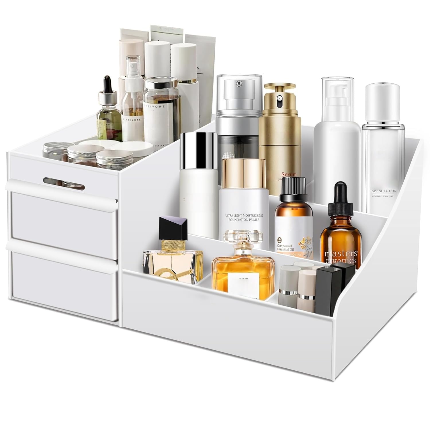 Photo 1 of Large Makeup Organizer with Drawers - Multi-Functional Vanity and Countertop Storage for Cosmetics, Skincare, Perfume, Nail Polish, Brushes - Compact Desk and Bathroom Organizer for Women’s Gifts