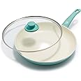 GreenLife Soft Grip Healthy Ceramic Nonstick, 12" Frying Pan Skillet with Lid, PFAS-Free, Dishwasher Safe, Turquoise