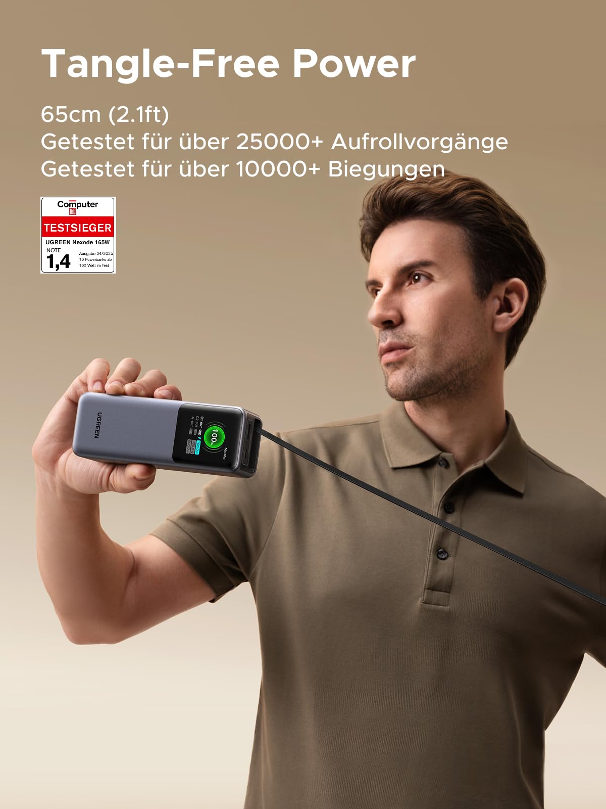 UGREEN Nexode Power Bank 20000mAh, 165W Schnellladen, 65cm einziehbares Kabel, Kompatibel mit iPhone 17/16/15 Serie, Galaxy S25 Ultra, MacBook, Dell Laptop und mehr 2