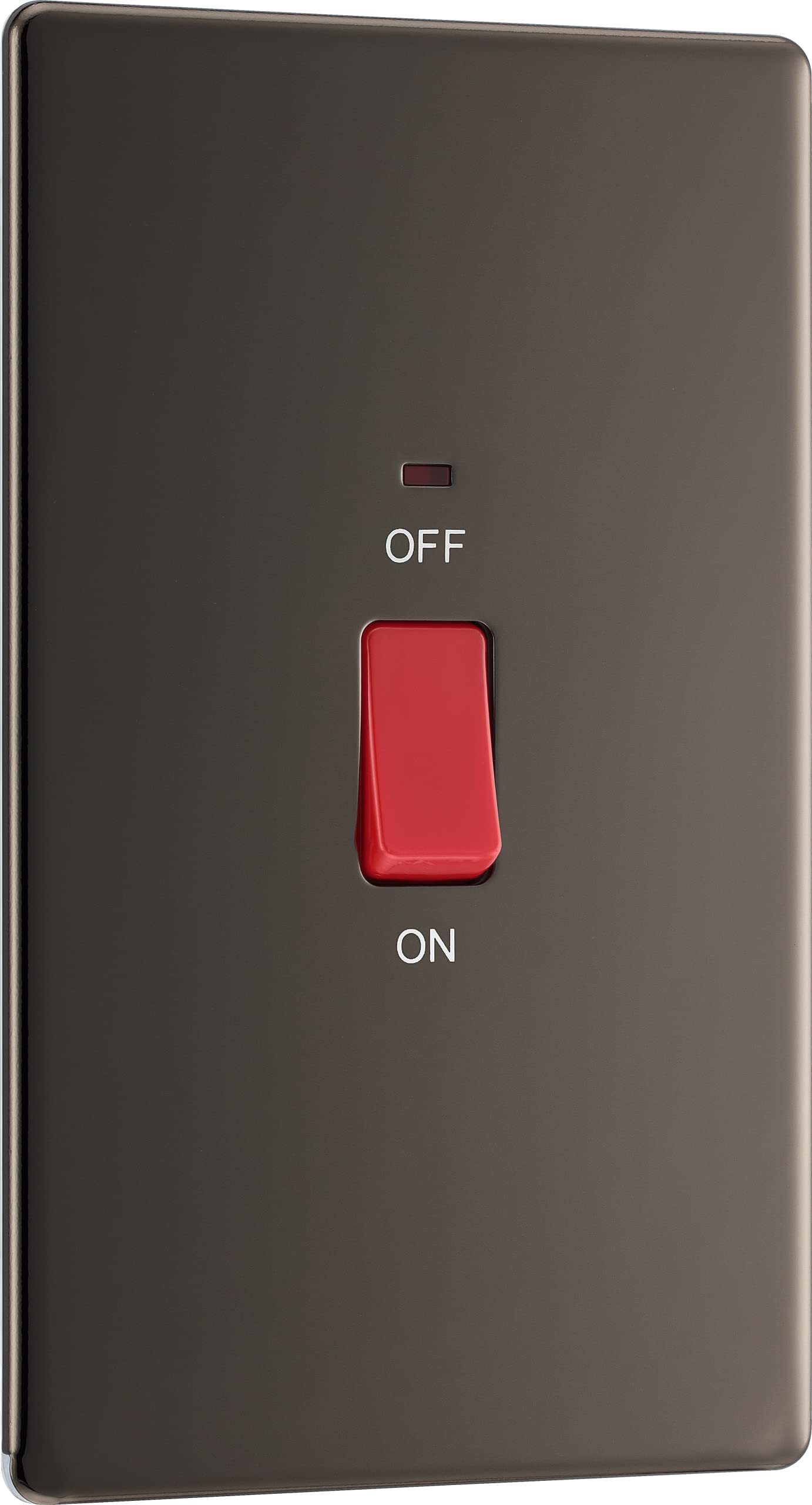 BG Electrical Large Cooker Control Switch Unit with LED Power Indicator, Double Plate, Double Pole, Screwless Front Plate, Premium Flatplate, Black Nickel, 45A, FBN72