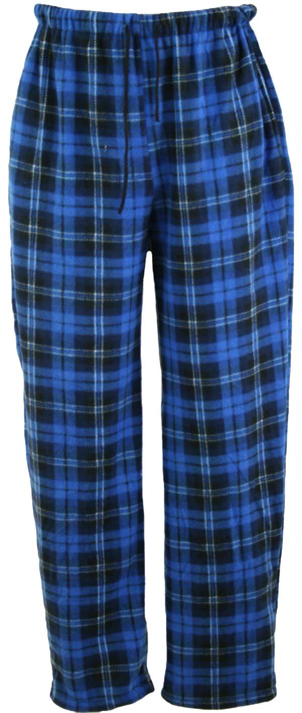 Mens Classic Checked Polar Fleece Pyjama Trouser Sleepwear Nightwear Loungewear (Blue) L