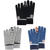 ORVINNER Kids Winter Gloves for Boys Girls, 3 Pairs Children Warm Wool Lined Gloves Toddler Thermal Knitted Mittens