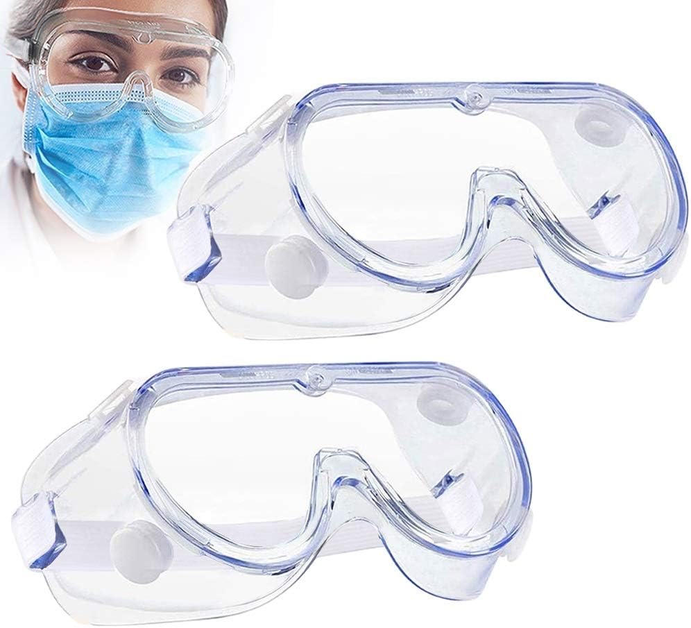 2pc Safety Goggle Protective Eyewear 360° Clear Eyes Protector Medical Goggles Chemical Splash Eyewear for Lab Home Classroom Workplace