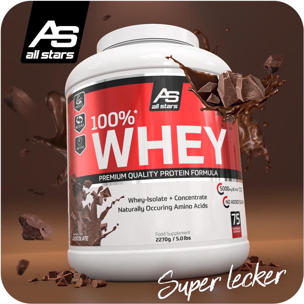 All Stars 100% WHEY PROTEIN 2270g I Eiweiß-Pulver mit Whey-Konzentrat & Isolat I leckeres Low-Fat Powder I hochwertiges Protein-Pulver I cremiger Protein-Shake mit Chocolate-Flavour 3