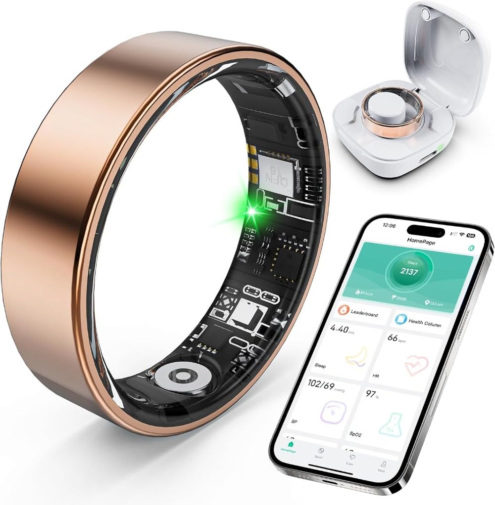 Photo 1 of **ISSUE TRACKING SLEEEP** SARUNN ER Smart Ring with Sleep Monitoring, Step Counting, Heart Rate, Blood Oxygen for iPhone and Android, No Subscription Fee, IP68 Waterproof Health Tracker (Rose Gold, 7)