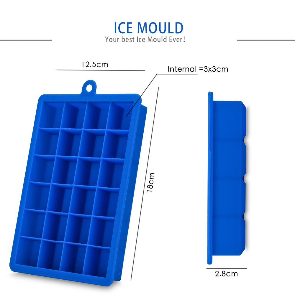 Silicone Ice Cube Trays , Set of 2, 24 Cubes Each,With a Mini Tongs (Purple & Blue)