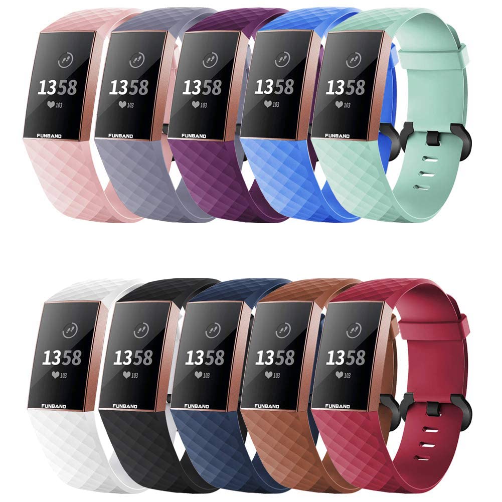 FunBand Strap Compatible with Fitbit Charge 3/Charge 4 Strap Bands,Classic Edition Soft Silicone Sport Adjustable Replacement Accessory Bracelet Straps Compatible with Fitbit Charge 3/Charge 4