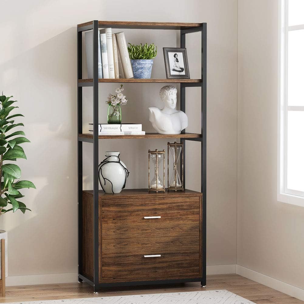 Tribesigns Bookcase W 2 Drawers Vintage Industrial Etagere